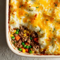 A close up of a freezer-friendly shepherd's pie.