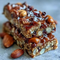 No-Bake Granola Energy Bars with oats, nuts, and dried fruit, ready for a healthy snack on the go.